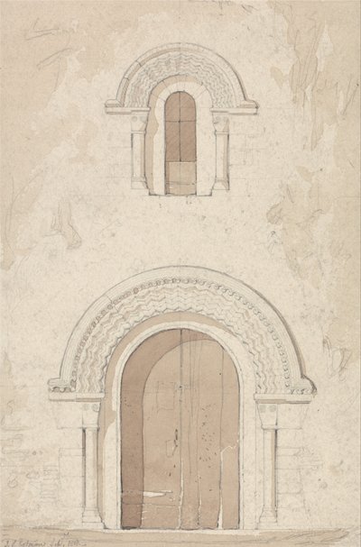 Západní dveře a okno v kostele Ham u Valognes, Normandie od John Sell Cotman