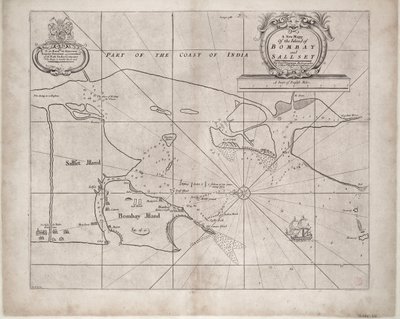 Mapa Bombaje a Sallsetu od Samuela Thorntona, hydrografa Východoindické společnosti, poprvé vydaná kolem roku 1685. od John Seller
