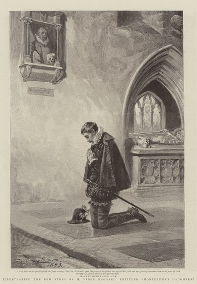Ilustrující nový příběh od H Ridera Haggarda s názvem Montezumova dcera od John Seymour Lucas