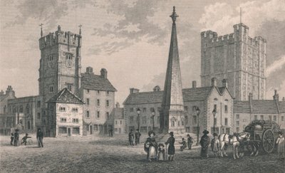 Market Place Richmond, Trinity Church and Keep of Richmond Castle, 1831 od John Shury