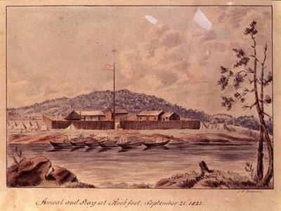 Příjezd a pobyt v Rockfortu, 1821 (čb na papíře) od John Simpson