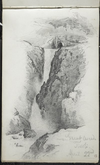 Great Cascade, Tivoli, Itálie, 22. dubna 1869 (grafit na špinavě bílém tkaném papíře) od John Singer Sargent
