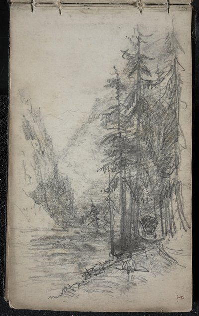 Horská krajina se stromy, 1871-72 (grafit na tmavém šedobílém tkaném papíru) od John Singer Sargent