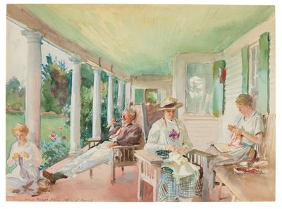 Piazza; Na verandě, asi 1921-22 (akvarel a uhel na papíře) od John Singer Sargent