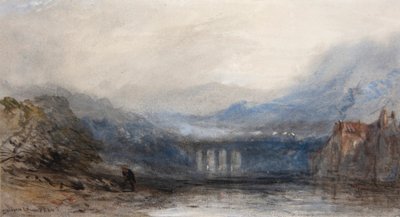 Déšť, pára a rychlost; železniční viadukt (akvarel) od John Skinner Prout