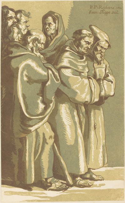 Skupina mnichů a žena od John Skippe after Sir Peter Paul Rubens