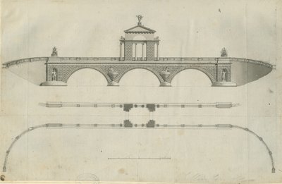 Chillington Park - Proposed Bridge: sépiová kresba, nd [1789] (tisk) od John Soane