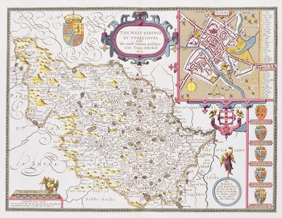 The West Ridinge of Yorkeshyre, vyrytý Jodocusem Hondiem (1563-1612) z 