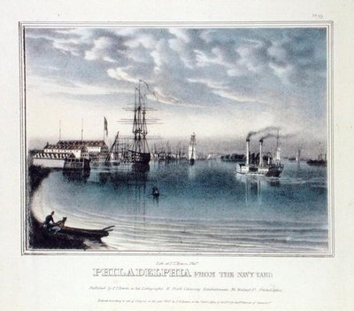 Philadelphia z Navy Yard, kolem roku 1840 (barevné lito) od John T. Bowen