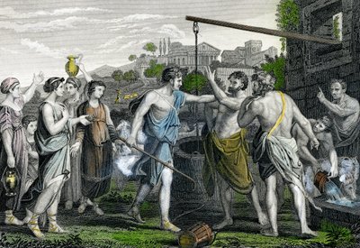 Mojžíš u studny brání dcery midjánského kněze před pastýři. od John Tallis