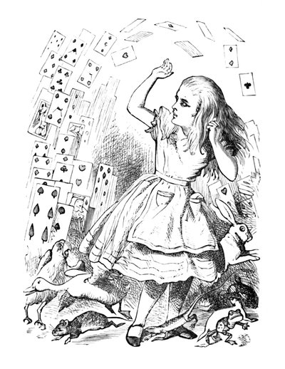 Balíček karet letící nad Alicí, 1889 od John Tenniel