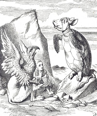 Alice, Mock Turtle a Gryphon z Alenčina dobrodružství v říši divů od John Tenniel