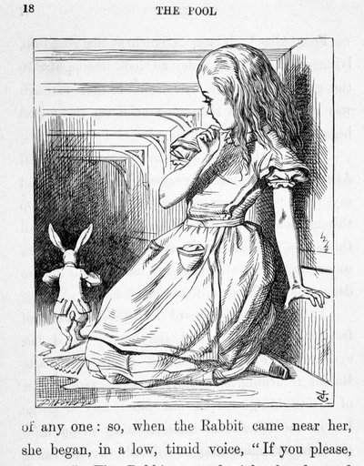 Alenka a králík - v „Aličiných dobrodružstvích v říši divů a přes zrcadlo““ od Lewise Carrolla, nemocného. John Tenniel (1820-1914) od John Tenniel