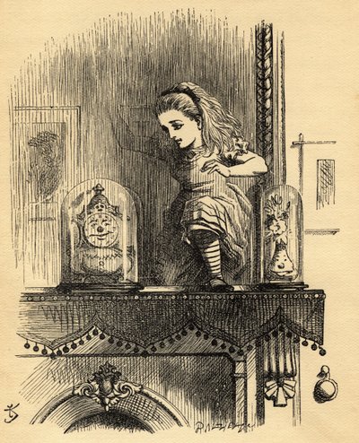 Alice in the Looking Glass House, ilustrace z „Through the Looking Glass“ od Lewise Carrolla (1832-98), poprvé vydaná v roce 1871 od John Tenniel