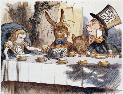 Alice bere "" v bláznech""" - v "Alicina dobrodružství v říši divů a přes zrcadlo" od Lewise Carrolla, ilustrace John Tenniel (1820-1914) od John Tenniel