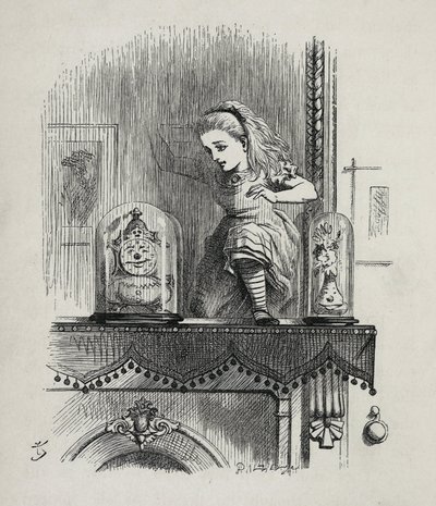 Alenka procházející zrcadlem - V „Alicina dobrodružství v říši divů a přes zrcadlo“ od Lewise Carrolla, ilustrace John Tenniel (1820-1914) od John Tenniel