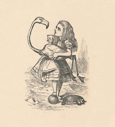 Alice se snaží hrát kroket s plameňákem jako paličkou, 1889 od John Tenniel