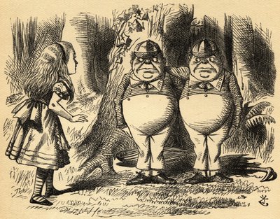 Alice s Tweedledem a Tweedledeem. Ilustrace Sir John Tenniel od John Tenniel