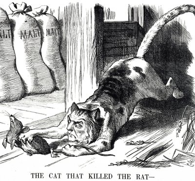 Kreslený komentář ke zrušení sladové daně v roce 1880 od John Tenniel