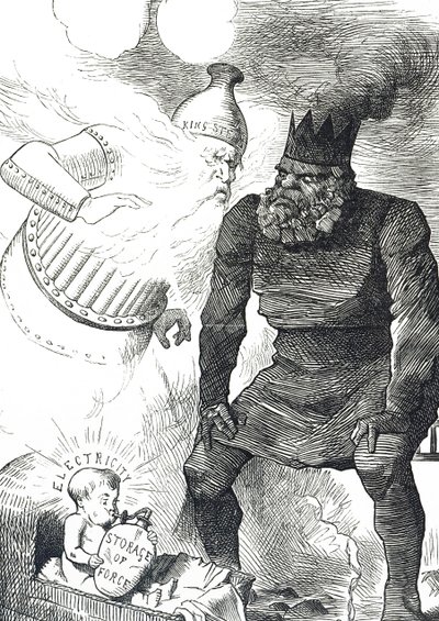Kreslený komentář o dětství elektřiny od John Tenniel