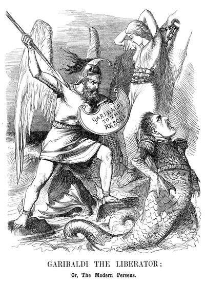 Giuseppe Garibaldi, dobytí Sicílie a Neapole pro nové království Itálie, 1860 od John Tenniel