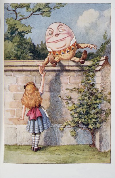 Humpty Dumpty, z Alices Adventures In Wonderland And Through The Looking-Glass And What Alice There Found, Lewis Carroll (1832 - 98), vydáno 1911 (barevná litografie) od John Tenniel