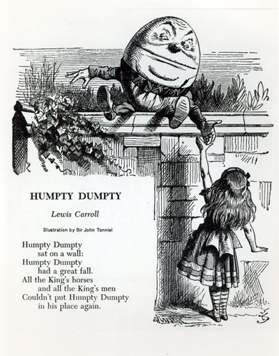 Humpty Dumpty, ilustrace pro říkanku od Lewise Carrolla (1832-98) od John Tenniel