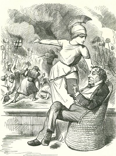 Neutralita pod obtížemi: Benjamin Disraeli, britský konzervativní premiér, odmítá podniknout kroky ohledně rusko-turecké války. Karikatura Johna Tenniela z 