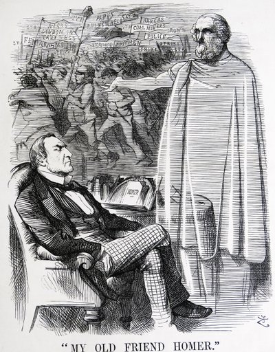 Politická satira zobrazující Williama Ewarta Gladstonea a jeho „starého přítele Homera“ od John Tenniel