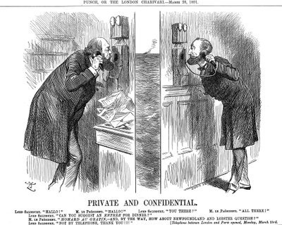 Soukromé a důvěrné, otevření anglo-francouzské telefonní linky, 1891 od John Tenniel