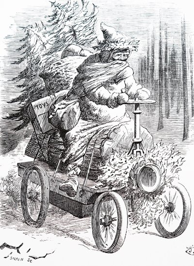 Santa závodící ve sněhu. John Tenniel (1820-1914), anglický ilustrátor, grafický humorista a politický karikaturista od John Tenniel