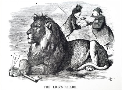 Britská vláda zmocňuje Rothschildy k odkupu akcií Suezského průplavu. od John Tenniel