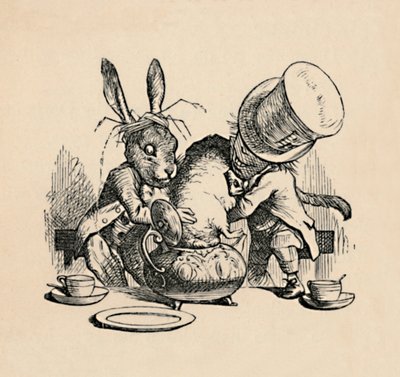 Šílený kloboučník a zajíc March se snaží dát plcha do konvice, 1889 od John Tenniel