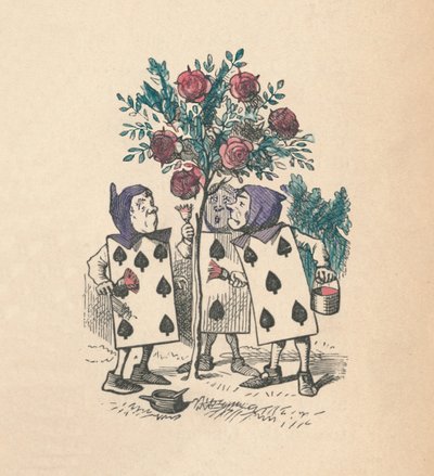 Hrací karty malující růžové keře, 1889 od John Tenniel