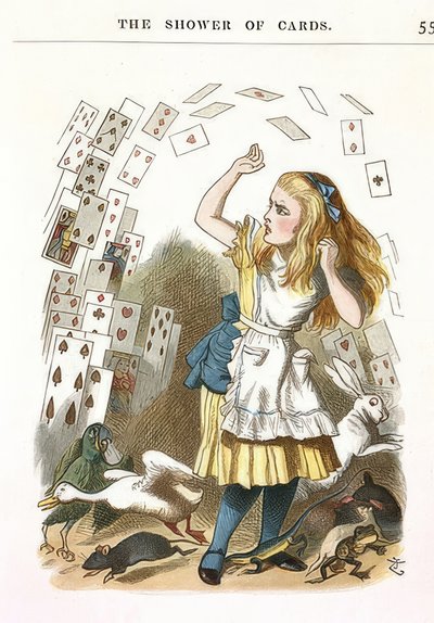 Sprcha karet. Ilustrace k Alence v říši divů od Lewise Carrolla. 1890 od John Tenniel