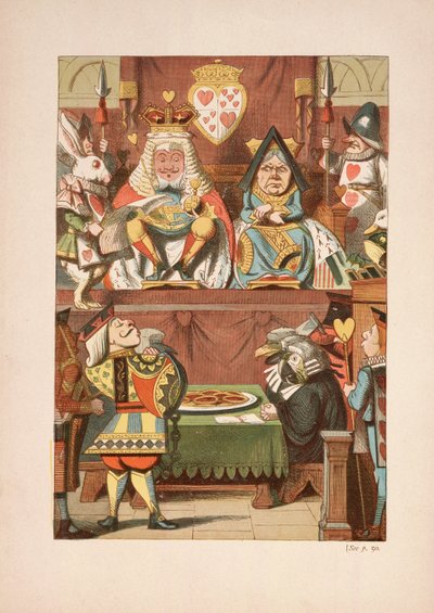 The Trial of the Knave of Hearts, z Alenky Adventures In Wonderland And Through The Looking-Glass And What Alice There Found, Lewis Carroll (1832 - 98), vydáno 1911 (barevná litografie) od John Tenniel
