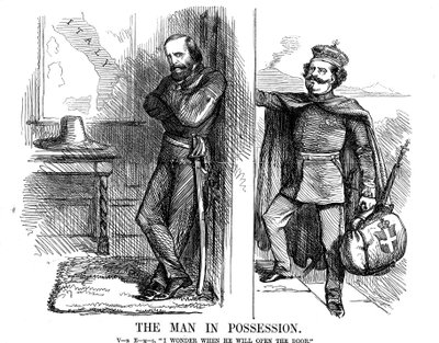 Viktor Emmanuel II klepe na dveře Neapole, 1861 od John Tenniel