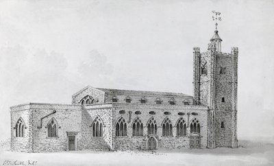 Starý kostel svatého Jiljí, cca 1718 (rytina) od John Thomas (after) Smith