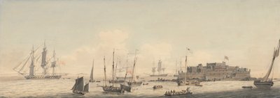 Pohled na Castle Cornet, Guernsey, Normanské ostrovy, s dopravou od John Thomas Serres
