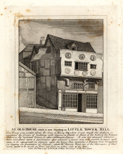 Starý Tudorovský dům stojící na Little Tower Hill v Londýně od John Thomas Smith