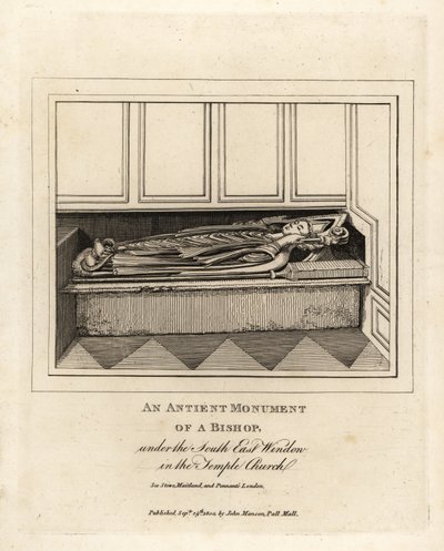 Starobylý pomník biskupa pod jihovýchodním oknem chrámového kostela z 12. století, Londýn od John Thomas Smith