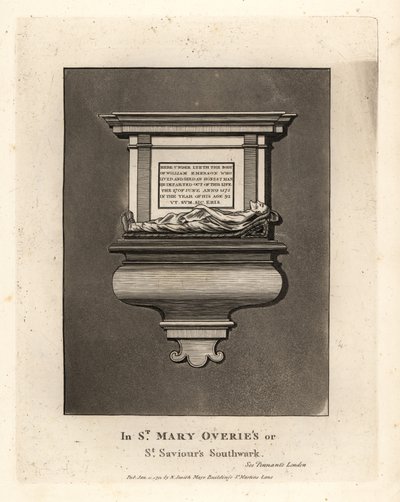 Hrobová podobizna a pomník čestného muže Williama Emersona, zemřelého roku 1575, v St Mary Overie