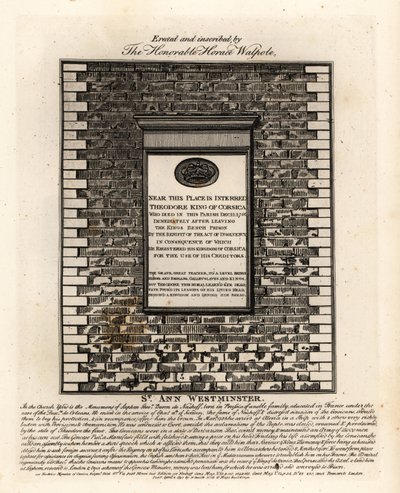 Hrobový pomník Theodora I. Korsického, Theodora Stephana Freiherra von Neuhoffa od John Thomas Smith
