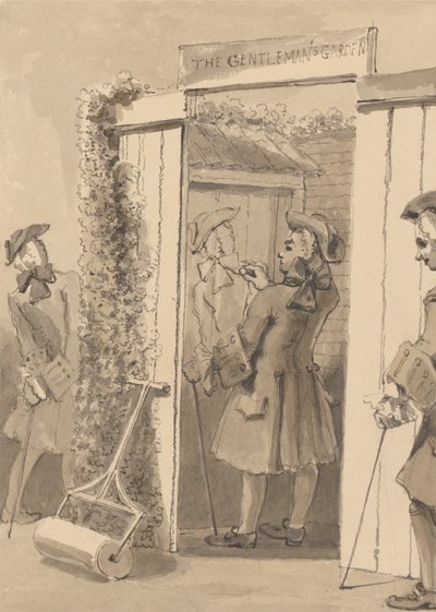 Hogarth, který je mimo svůj čas, kreslí postavu svého společníka na dveře určitého místa, k velkému obdivu všech svých přátel od John Thomas Smith