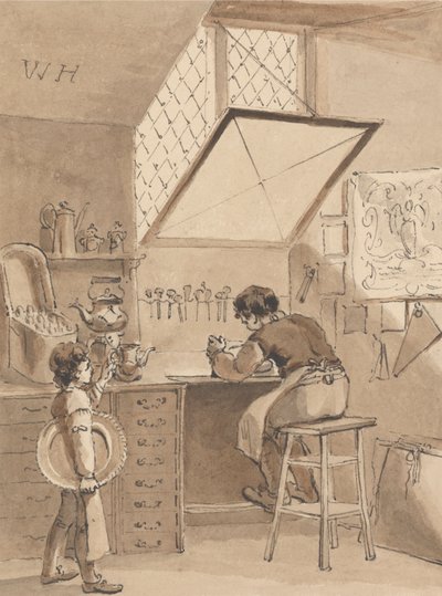 Hogarth rytí obchodního účtu svého pána znamení anděla od John Thomas Smith