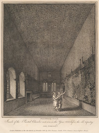 Uvnitř malované komory, jako tomu bylo v roce 1800, než byl odstraněn starý gobelín od John Thomas Smith