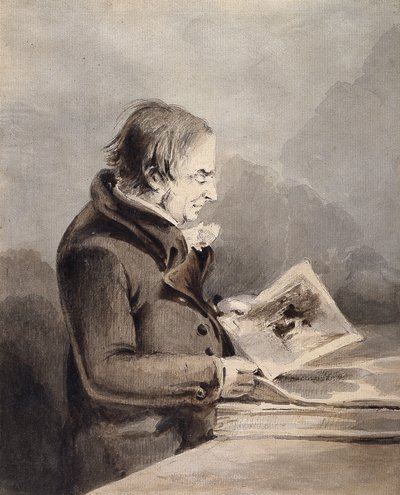 J.M.W. Turner v Britském muzeu (hnědý a šedý inkoust myje tužku na bílém papíře) od John Thomas Smith