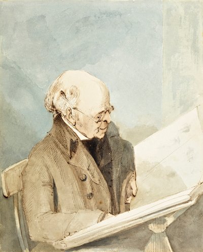 Pan Taylor, Haymanův žák, v tiskárně Britského muzea, kolem 1820 (wc, pero a inkoust na papíře) od John Thomas Smith