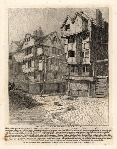 Staré domy v Butcher Row, Londýn Pravý rohový dům na St Clement’s Lane údajně používaný vůdci Gunpowder Plot od John Thomas Smith