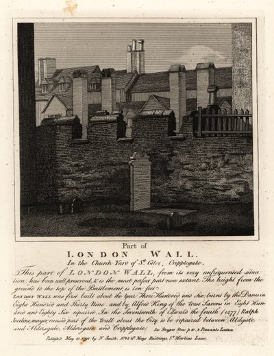 Část starověké londýnské zdi na hřbitově St Giles, Cripplegate, Londýn od John Thomas Smith